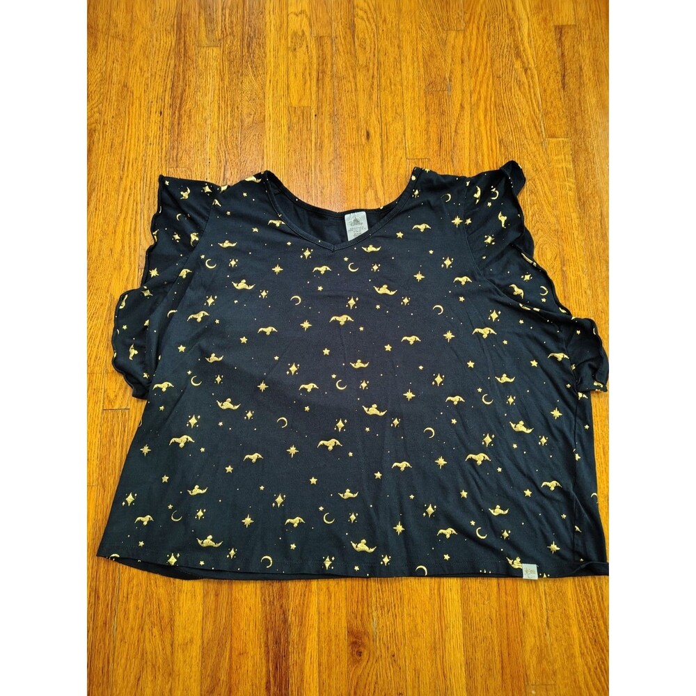 Disney Aladdin Magic Carpet Sz 2X flutter sleeves graphic tee Blouse Black  Gold